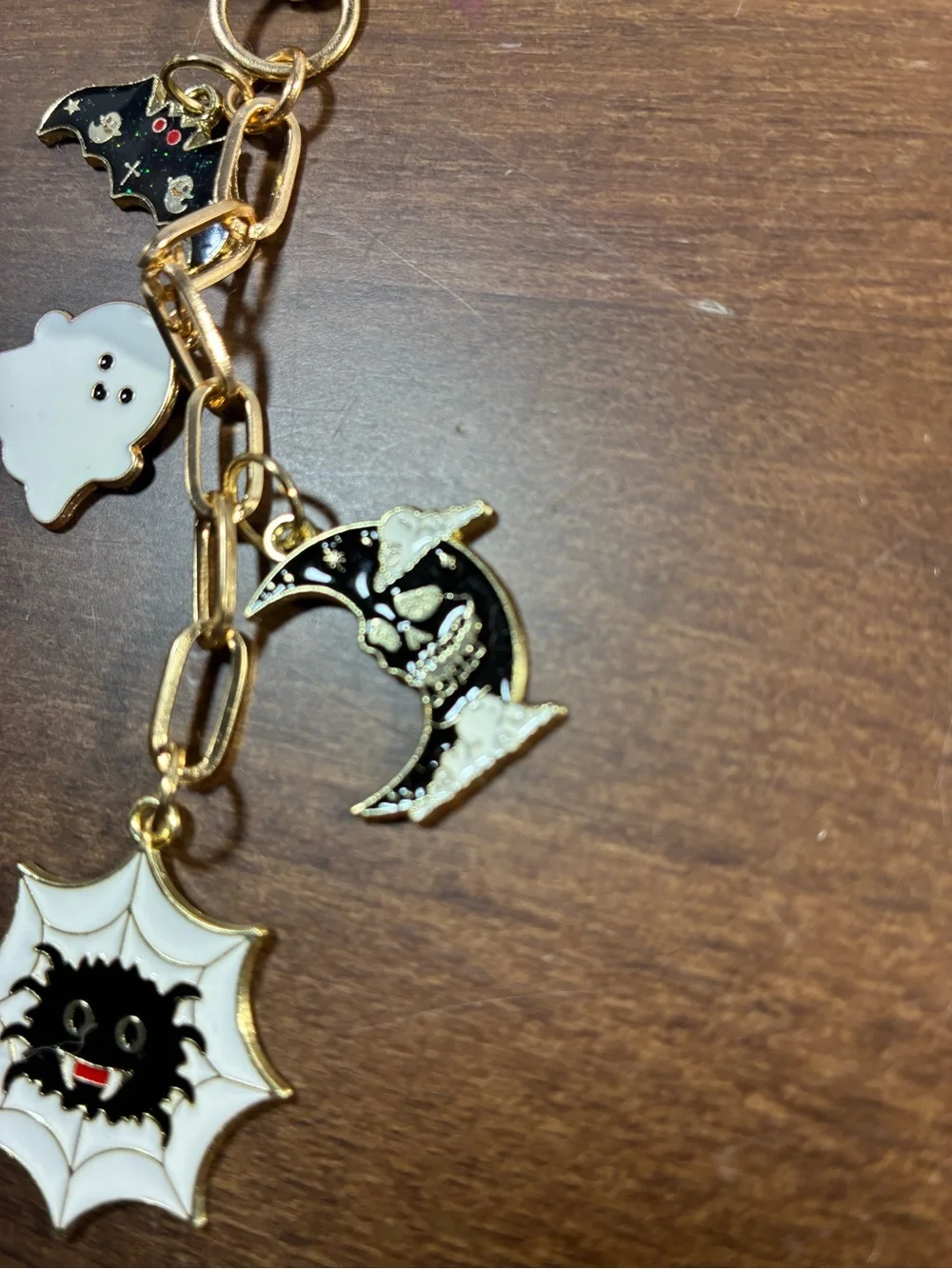 Gold-Tone Halloween Charm Key Chain or Bag Chain with White Ghost Accent